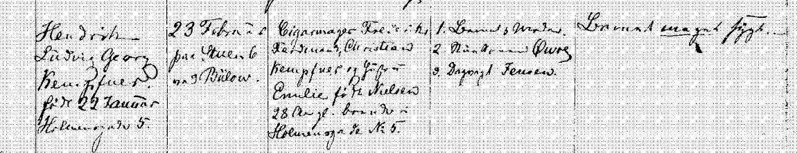 Udsnit af kirkebog, Daab af Henrik Ludvig Georg Kempfner